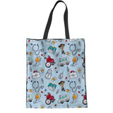 INSTANTARTS Woman Linen Shopping Tote Bags Cute Cartoon Nurse 3D Print Reusable Cloth Bags Casual Teen Girl Big Friendly Eco Bag