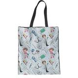INSTANTARTS Woman Linen Shopping Tote Bags Cute Cartoon Nurse 3D Print Reusable Cloth Bags Casual Teen Girl Big Friendly Eco Bag