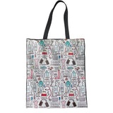 INSTANTARTS Woman Linen Shopping Tote Bags Cute Cartoon Nurse 3D Print Reusable Cloth Bags Casual Teen Girl Big Friendly Eco Bag