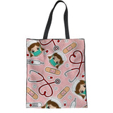 INSTANTARTS Woman Linen Shopping Tote Bags Cute Cartoon Nurse 3D Print Reusable Cloth Bags Casual Teen Girl Big Friendly Eco Bag
