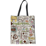 INSTANTARTS Woman Linen Shopping Tote Bags Cute Cartoon Nurse 3D Print Reusable Cloth Bags Casual Teen Girl Big Friendly Eco Bag