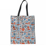 INSTANTARTS Woman Linen Shopping Tote Bags Cute Cartoon Nurse 3D Print Reusable Cloth Bags Casual Teen Girl Big Friendly Eco Bag